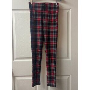 Slim Factor by Investments Compression Waist Tartan Leggings Red Regular Small